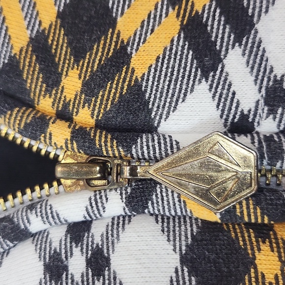 VOLCOM Black Gold Lumbar Jack Fleece Full Zip Puffy Hoodie with Pockets - Picture 3 of 12